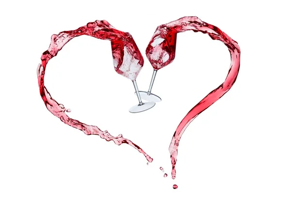 Spruzzi di vino rosso a forma di cuore . — Foto Stock