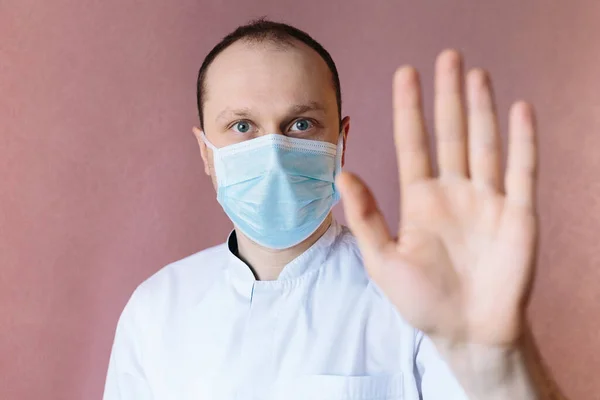 Porträtt Läkare Kirurgmask Stoppa Epidemin Epidemisk Infektion Stoppa Coronavirus — Stockfoto