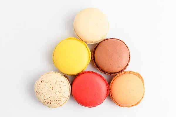 Ansicht Der Reihe Von Sechs Süßen Französischen Macarons Mit Verschiedenen — Stockfoto