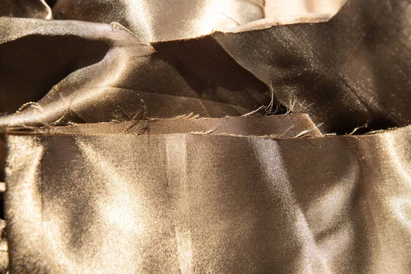 Złoty Materiał Krawędź Jest Luźna Zbliżenie Tkaniny Tkaniny — Zdjęcie stockowe