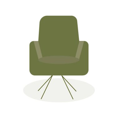 Yeşil bir koltuk. İzole edilmiş. İç mekan elementi. Düz tasarım