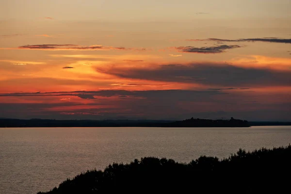 Літній Захід Сонця Озері Трасімено Умбрії Кастільйоне Дель Лаго Задньому Стокове Зображення