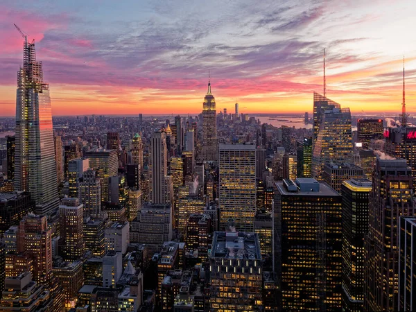 Sunset Lower Manhattan Näkymä Ylhäältä Rock — kuvapankkivalokuva