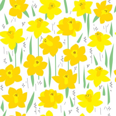 Beyaz arkaplanda kusursuz vektör dokusu sarı nergis