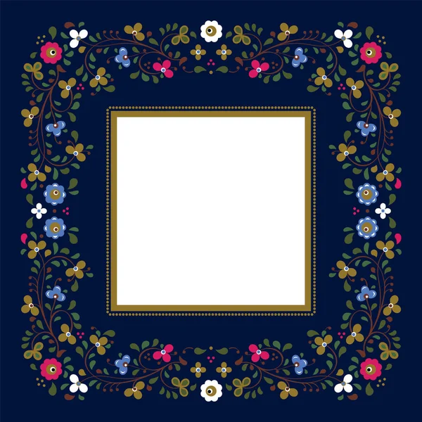 Cadre Carré Décoratif Floral Sur Fond Bleu — Image vectorielle