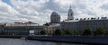 Panorama Neva nehir, Tuchkov Köprüsü, Catherine Kilisesi, St. Petersburg, Rusya Federasyonu