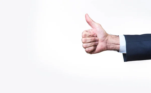 Mano Hombre Negocios Superior Dando Pulgar Hacia Arriba Aislado Blanco —  Fotos de Stock