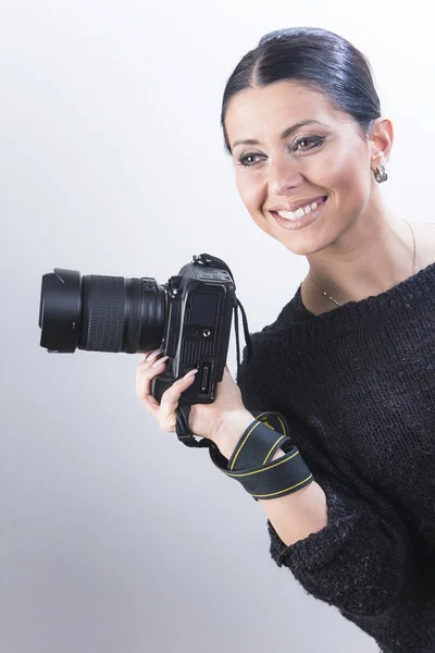 Amateur or professional female photographer — Stock Photo, Image