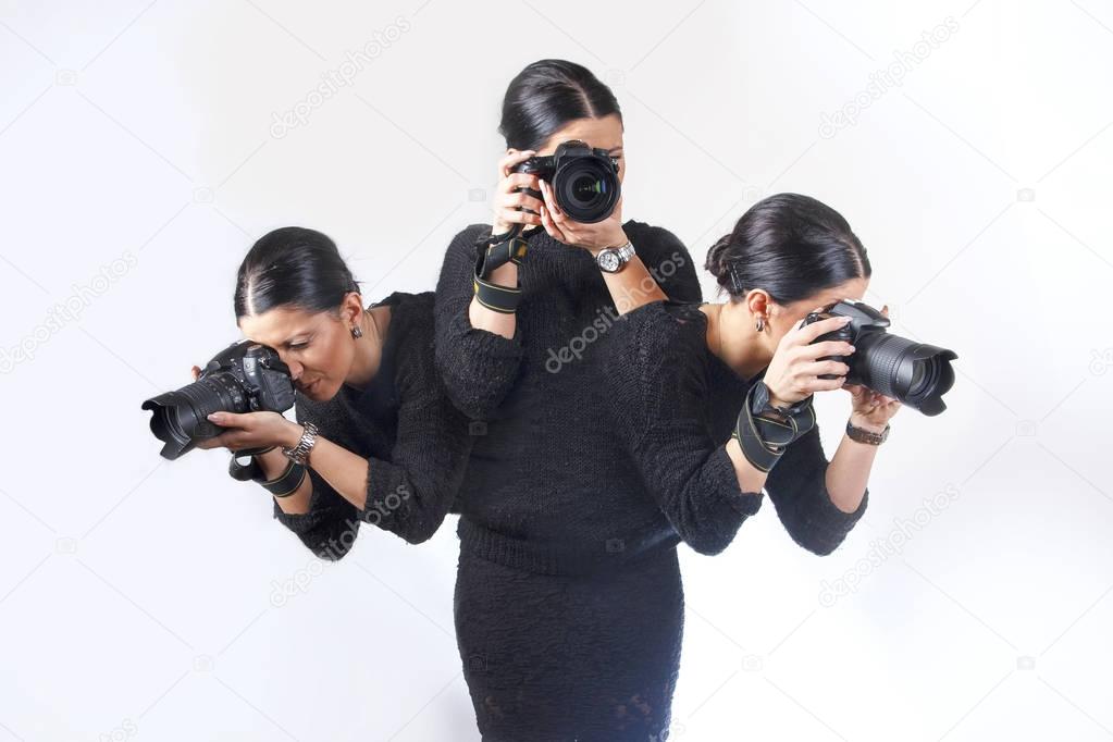 Busy woman professional photographer