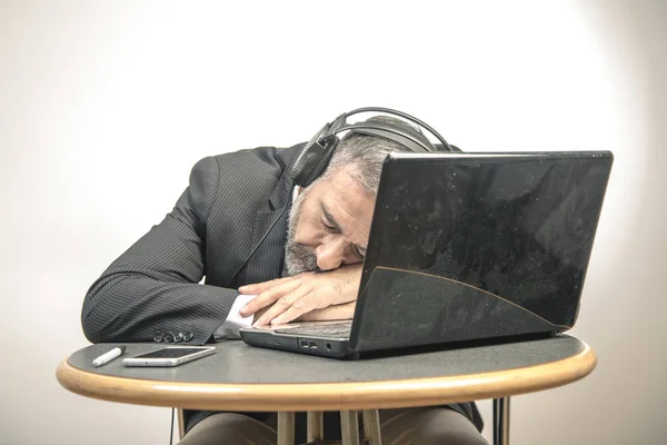 Senior Business Man Fallen Asleep Hypnosis Self Help Audio Book — Stock Photo, Image