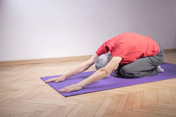 Gezonde Senior Vrouw Die Pilates Yoga Doet Zichzelf Ontspannen Gezond Rechtenvrije Stockfoto's