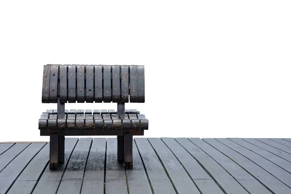 Alone Scratched Wooden Bench Wood Panel Floor Isolated White Background — Stock Photo, Image