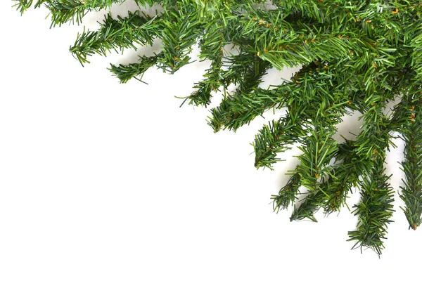 Branches Artificial Christmas Tree Border White Background Copy Space — Stock Photo, Image