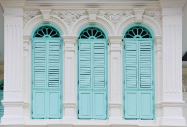Çin-Portekiz tarzında mavi renk penceresi, Phuket, Tayland