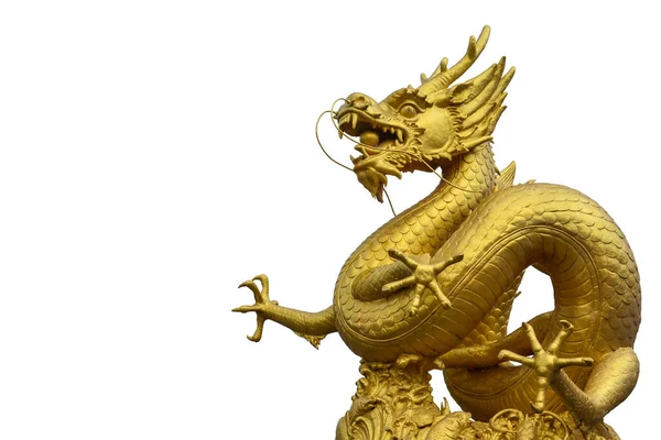 Recorte Ruta Estatua Dragón Oro Chino Aislado Sobre Fondo Blanco —  Fotos de Stock