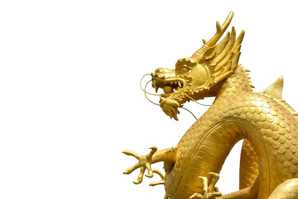 Ścieżka Wycinania Chiński Złoty Smok Statua Izolowane Białym Tle Przestrzeń — Zdjęcie stockowe