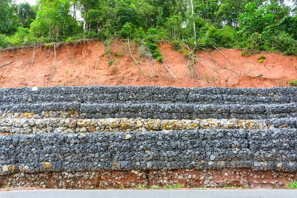 Gabion Wall Made Stones Steel Mesh Used Fence Slope Protection — Stock Photo, Image