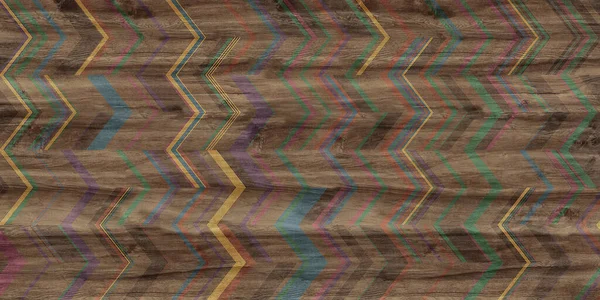 Donker Houten Muur Met Kleurrijke Naadloze Monochrome Zigzag Patroon Abstract — Stockfoto