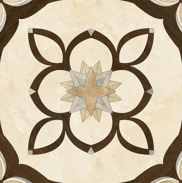 Kwiat Kształt Geometryczny Wzór Drewniana Mozaika Wystrój Podłogi Płytki Ścienne — Zdjęcie stockowe