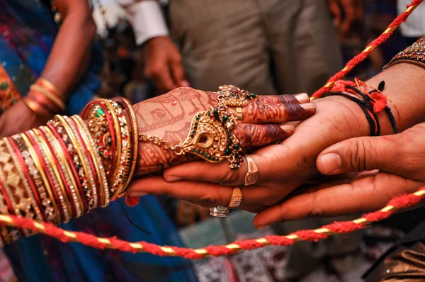 Indian couple\'s hand in hand in a wedding, Indian marriage