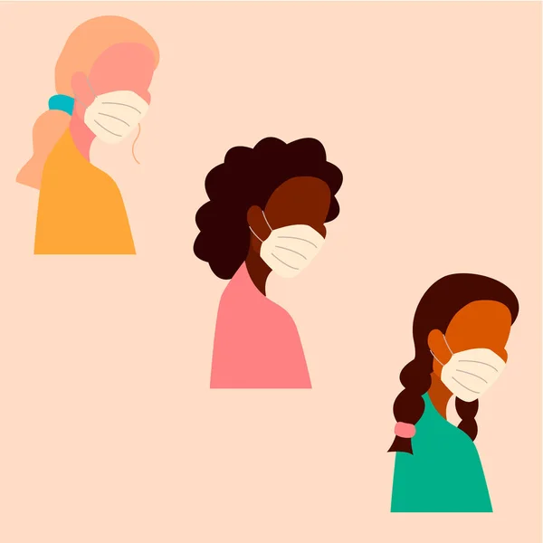 Vector Flat Girls Wearing Masks Royalty Free Stock Illustrations