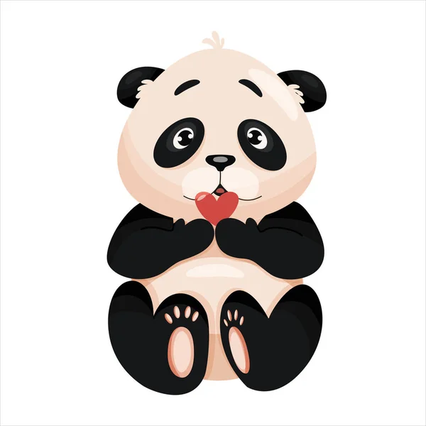 Vector Bear Panda Holding Heart Isolated White Background Cute Baby — Stock Vector