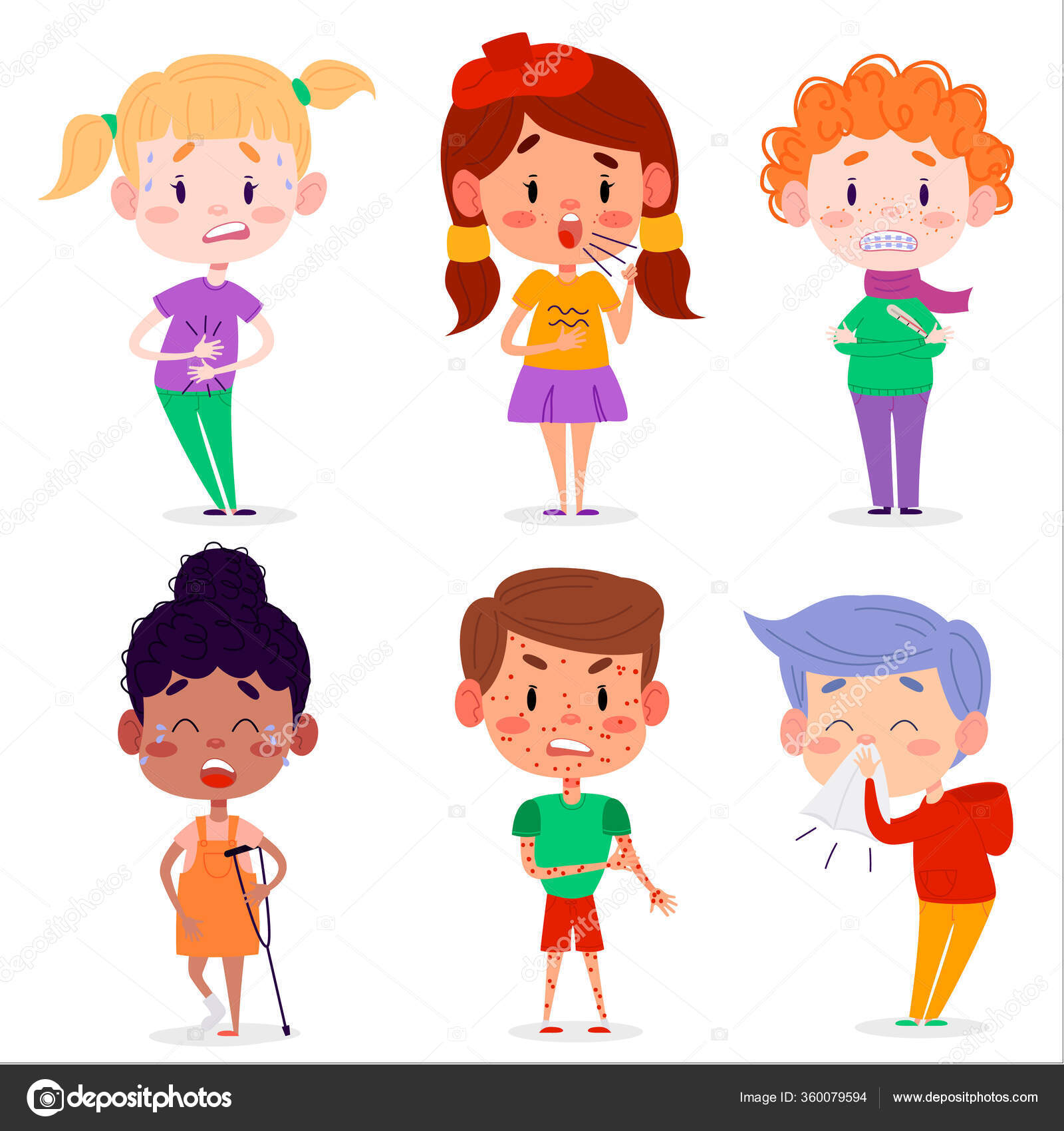 Crianças Sintomas Doença Ilustração Vetorial Crianças Desenho Animado  Personagem Plana Vetor de ©lova_art 360079594, image size:1600x1700