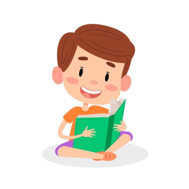 Çocuk kitap vektör illüstrasyonunu okuyor. Beyaz izole arkaplanda çizgi film karakteri tasarımı