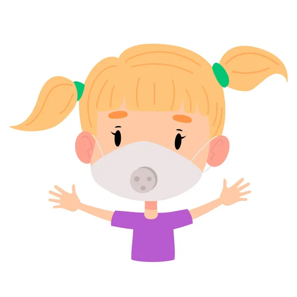 Menina Criança Máscara Ilustração Vetorial Imagem Prevenção Para Crianças Fundo — Vetor de Stock
