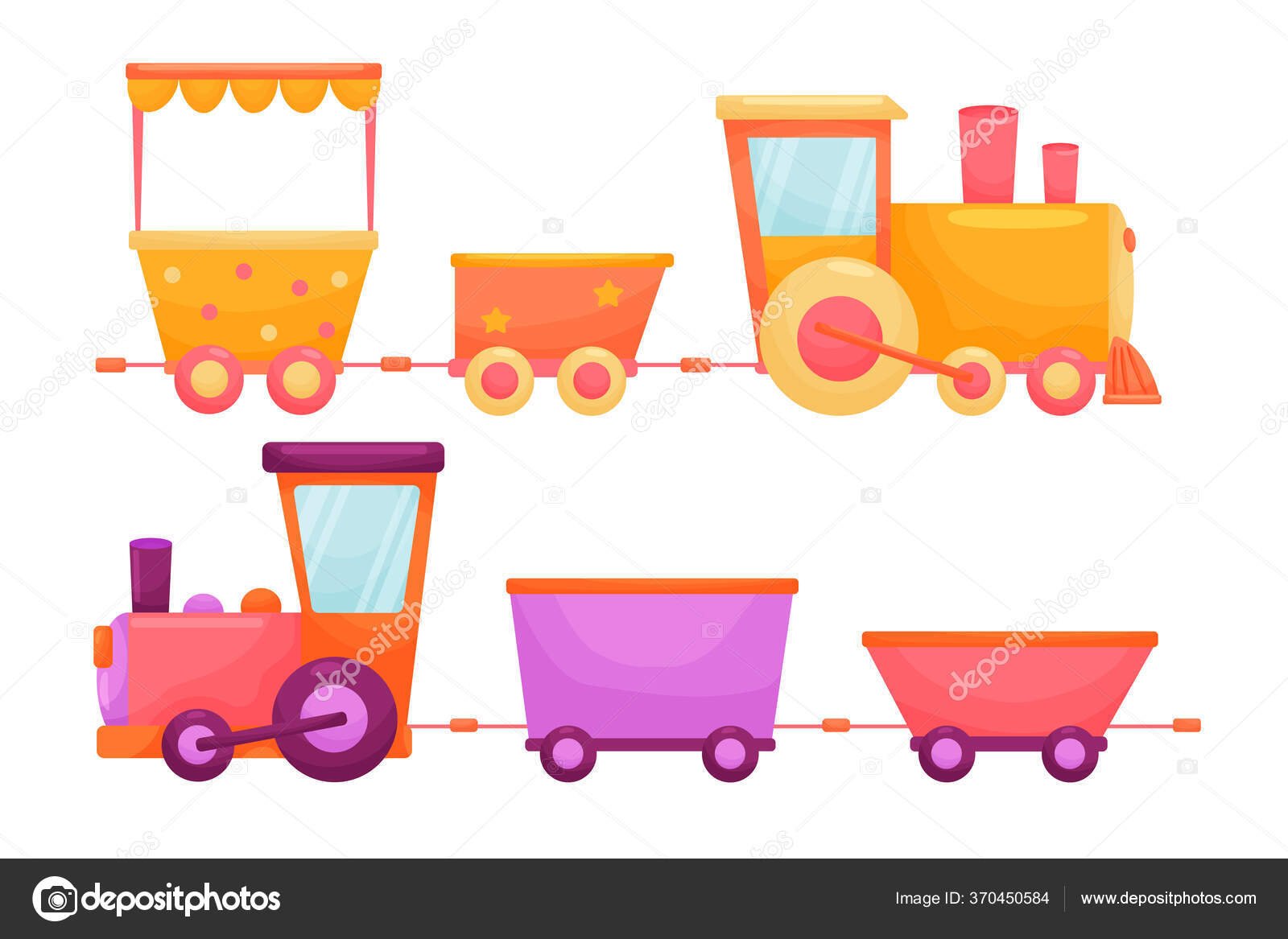 Vector Set Cartoon Children Train Vivid Colors Flat Puffer Kids Stock