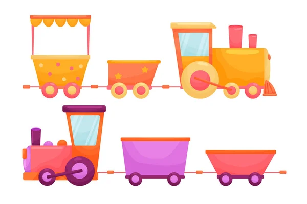 Vector Set Cartoon Children Train Vivid Colors Flat Puffer Kids — Stock Vector
