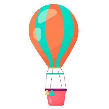 Vektör karikatür hava balonu çizimi. Hava balonu bulutlarda uçuyor. Beyaz izole edilmiş arkaplanda düz vektör çizimi.