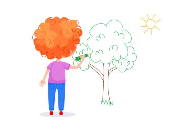 Çocuk karakterler beyaz duvarlara resim çiziyor. Uluslararası Çocuklar Günü. Yaz çocuk aktiviteleri. Vektör illüstrasyonları.