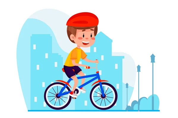 Pojke Ridning Cykel Stan Webstyle Bakgrund Sommaraktiviteter För Barn Utomhus — Stockfoto
