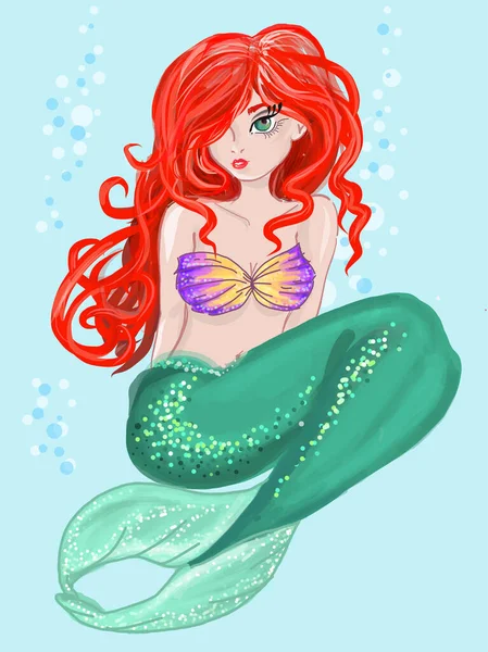 Pequena Marmaid Funart Ilustração Artesanal —  Vetores de Stock