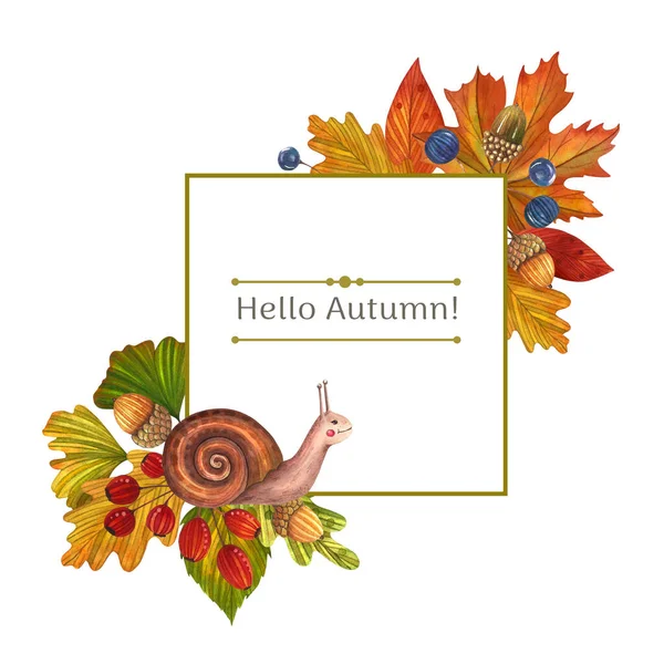 Autumn Watercolor Illustration Frame Colored Leaves White Background Ideal Greeting — Stock Photo, Image