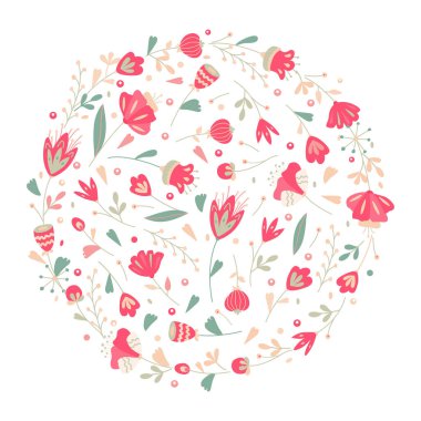 El çizimi çiçek çerçevesi şablonu. Yaz çiçekli karalama çizimi. Davetiyeler, tebrik kartları, posterler, tasarım ögeleri için dekorasyon.