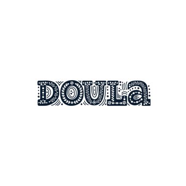 Doula harfleri. Doğum partneriyle ilgili vektör logosu çizimi. Kartlar, afişler ve el ilanları için tasarım ögesi.