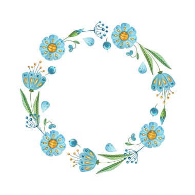 El yapımı suluboya çiçek deseni. Metin için alanı olan botanik illüstrasyon. Davetiyeler, tebrik kartları, posterler, tasarım ögeleri için dekorasyon.