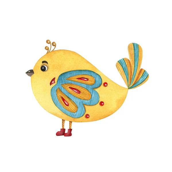 Ilustracja Akwarela Ptakiem Tle Światła Cute Ręcznie Rysowane Projekt Dla — Zdjęcie stockowe