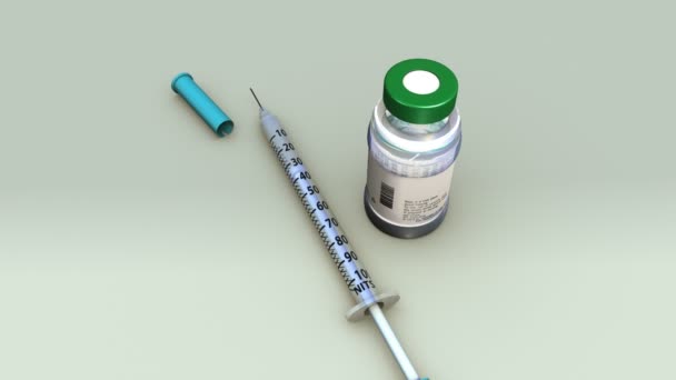 Botella de insulina con jeringa — Vídeos de Stock