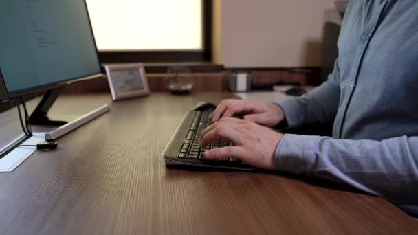 Significant Man Hands Blue Shirt Typing — Stock Video