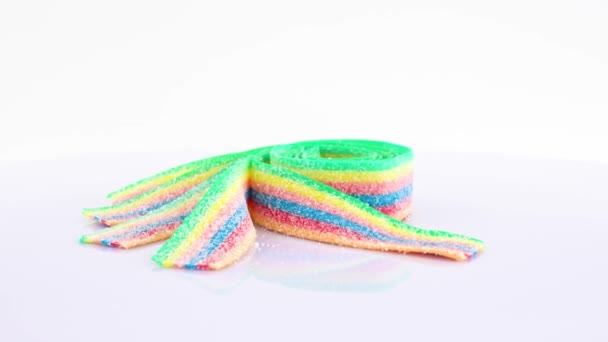 Colorful Rainbow Sour Belts Sugar Candies — Stock Video