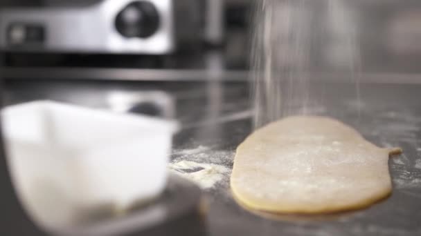 Hands Sprinkle Flour Dough Fresh Noodles — Stock Video