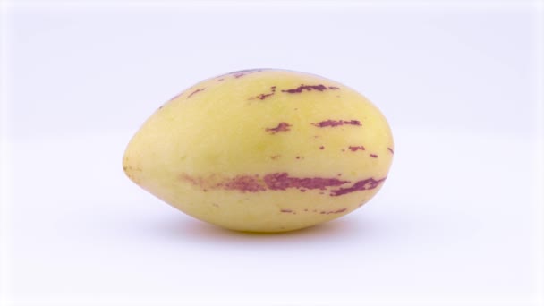 One Whole Mature Yellow Pepino Fruit Rotating — ストック動画