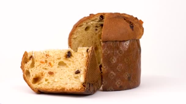 Panettone Dessert Pastry Cut Pieces Rotating — Stock Video