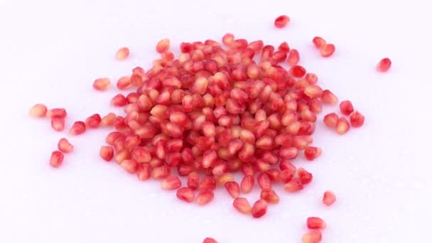 Pomegranate Seeds Drops Water Rotating — Stock Video