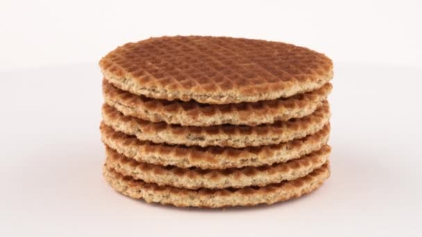 Stroopwafel Holandské Oplatky Cookies Rotující Řadě — Stock video
