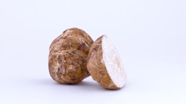 Deux Grandes Moitiés Champignons Truffe Blanche Tournantes — Video