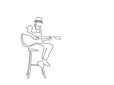 Gitarist izole edilmiş çizgi çizimi, vektör illüstrasyon tasarımı. Müzik koleksiyonu.